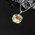 Macro detail of enamel star flower pendant on a silver square link chain necklace - Steel Color Pendant (Without Chain)