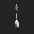 Gothic stainless steel cutlery fork with 3D human skull handle on black background - Skeleton Fork / Steel Color Fork