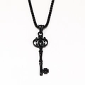 Retro black gothic crown key pendant necklace for men with intricate carved patterns - Black Pendant