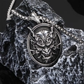 Vintage stainless steel Hannya pendant necklace with dark gothic aesthetic on stone - Steel Color Pendant, No Chain
