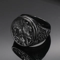 Punk Vintage St. Georg Porträt Siegelring für Herren in antikem schwarzem Stahl-Finish - US 7 / Schwarz