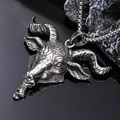 Gothic satanic ram head pendant in vintage stainless steel on a polished black mirror - Pendant Only (No Chain)