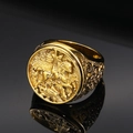 Punk Vintage St. Georg und der Drache Siegelring in Goldoptik für Herren mit römischem Motiv - US 7 / Gold