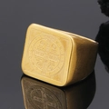 Vintage gold Saint Benedict cross signet ring in brushed stainless steel for men - US 7 / Gold