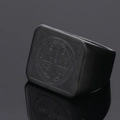 Men's vintage black Saint Benedict Medal signet ring in matte stainless steel - US 7 / Black