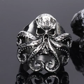 Vintage punk octopus schedel ring van roestvrij staal in Cthulhu-stijl met details - US 7 / Staalkleur