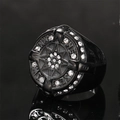 Anello bussola stella punk hip-hop da uomo in acciaio inossidabile nero con zirconi bianchi - US 7 / Nero