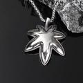 Men's punk style silver maple leaf pendant necklace made of polished titanium steel - Steel Color Pendant Only (Without Chain)
