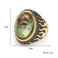 Vintage punk flame ring for men featuring oval abalone shell stone and silver gold finish - Two-Tone Abalone Shell