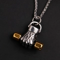 Men's titanium steel necklace featuring a fist holding a dumbbell pendant in gold and silver - Pendant Only (Without Chain)