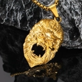 Golden titanium steel monkey king pendant necklace with realistic punk engraving details - Gold Color Pendant Only (Without Chain)