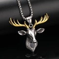Minimalist stainless steel deer head pendant necklace with silver and gold two-tone finish - Two-Tone Gold Drip Oil Pendant Only (Without Chain)