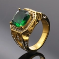 Luxurious gold-plated ring featuring a large rectangular emerald green stone and side zircons - Size 7 / Gold Green Stone