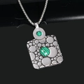 Retro punk titanium steel square pendant necklace featuring green turquoise and embossed texture - Steel Color Malachite Pendant Only (Without Chain)