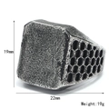 Men's retro punk square signet ring in titanium steel with honeycomb cutouts - US 7 / Antique Silver