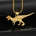 Collana con ciondolo a forma di dinosauro Tyrannosaurus Rex dorato lucido su specchio nero - Pendente Oro (Pendant Only (Without Chain))