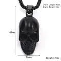 Men's punk style matte black skull pendant necklace with black bead chain accessory - Black Pendant Only (Without Chain)
