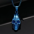 Detail of blue titanium steel skull pendant with brushed metallic texture on box chain - Blue Pendant Only (Without Chain)