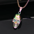 Rainbow plated stainless steel skull pendant on box chain with reflective surface - Rainbow Pendant Only (Without Chain)