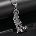 Punk style stainless steel Pharaoh pendant with guardian dogs on a bead chain - Silver Color Pendant