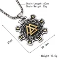 Collana vichinga Valknut per uomo con rune dorate e pendente a ingranaggio in acciaio - Solo Ciondolo (Senza Catena)