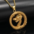 Retro hollow dragon pendant necklace in gold titanium steel with a detailed beaded chain - Pendant Only (No Chain) / Gold