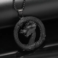 Macro shot of matte black stainless steel dragon pendant with intricate scale textures - Pendant Only (No Chain) / Black