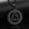 Detail of black Celtic Triquetra pendant with Nordic runes and box chain - Black Pendant Only (Without Chain)