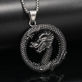 Pendentif dragon argenté vintage avec design circulaire évidé et chaîne gourmette pour homme - Pendentif Uniquement (Sans Chaîne) / Acier