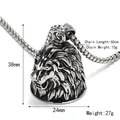 Vintage stainless steel lion head bell pendant necklace for men with 60cm pearl chain - Pendant Only (Without Chain)