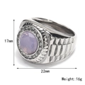 Men's titanium steel ring with purple gemstone and white zircon stones, 17mm height - US 7 / Steel & Opal Pink Stone