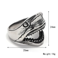 Anello punk a testa di squalo vintage da uomo in acciaio inossidabile, altezza 24mm - US 7 / Argento Antico
