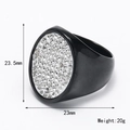 Anello hip hop in acciaio al titanio nero con strass bianchi e finitura lusso ovale moda - US 7 / Nero