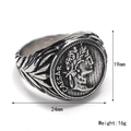 Vintage stainless steel Caesar coin ring with laurel leaf detail for men - US 7 / Steel