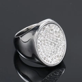 Anello chevalier di lusso hip hop con pavé di cristalli ovali per uomo e donna in acciaio - US 7 / Color Acciaio