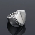 Minimalist punk titanium steel shield ring with brushed metal finish and woven texture - Steel
