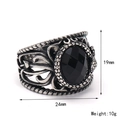 Retro hollowed silver steel ring with faceted black gemstone and intricate floral patterns - Steel Oil-rubbed Black Zirconia