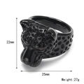 Retro hip hop cheetah titanium steel ring with red stone eyes and punk leopard head design - US 7 / Black