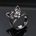 Vintage hip hop leopard ring in silver stainless steel with red zircon eyes - US 7 / Steel