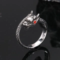 Retro punk dragon ring in silver titanium steel with red zircon eyes for men - US 7 / Steel Red Zircon