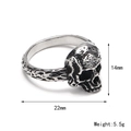 Vintage punk skull ring in silver stainless steel, gothic hip hop style for men, 22mm width - US 7 / Antique Silver