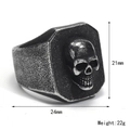 Detailed specs of retro hip hop skull ring showing 21mm height and 24mm width dimensions - Size 7 / Skull Shield Style (Style 1)