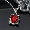 Gothic dragon claw necklace featuring a red rectangular gemstone on a silver beaded chain - Steel Red Gemstone (Pendant Only (Without Chain))