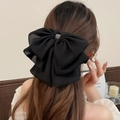 Elegante molletta per capelli con fiocco in tulle nero e strass lucenti per donna - Nero