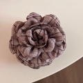 Detailed view of the plaid fabric rose hair claw clip with British style check pattern - British Plaid Claw - Brown