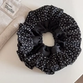 Close-up of French style polka dot tulle scrunchie with layered fabric texture detail - Frill Oversized Scrunchie Polka Dot Style
