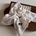 Dettaglio dell'elastico in pizzo bianco con bordo a cuore e ricamo di ciliegie - Stile Ciliegia Traforata Bianca