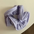 Close-up of the purple striped knit fabric texture on this elastic scrunchie hair tie - Striped Knit Scrunchie - Purple