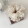 Elegante elastico scrunchie beige a pois in chiffon con design a pieghe voluminose - Beige a pois