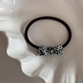 Elastic hair tie with a black and white marble pattern acetic acid bow accessory - Black and White
